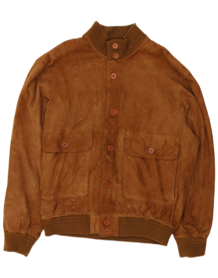 Vintage Ανδρικό Suede Bomber Jacket IT 52 XL Καφέ Δερμάτινο