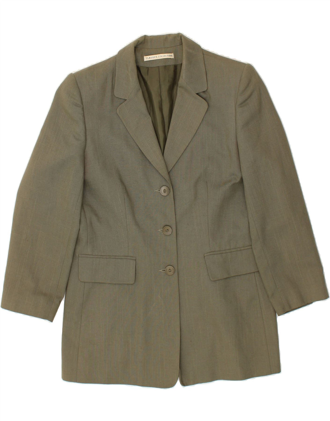 CLASSICS Womens Longline 3 Button Blazer Jacket UK 14 Medium Khaki Vintage Classics and Second-Hand Classics from Messina Hembry 