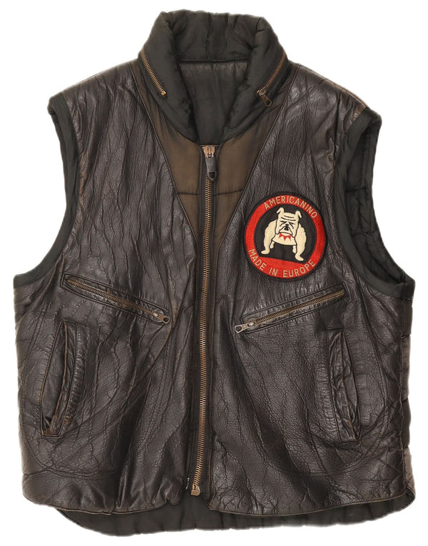 Americanino Mens Graphic Leather Gilet UK 42 XL Black Colourblock