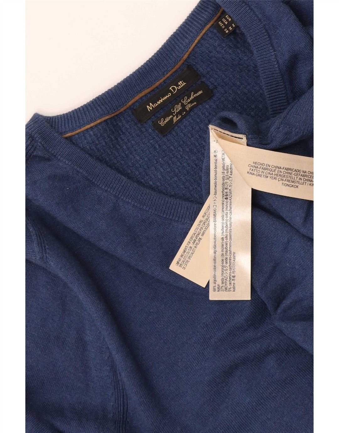 Ανδρικό πουλόβερ Massimo Dutti με V λαιμόκοψη, Βαμβακερό μεσαίο ναυτικό