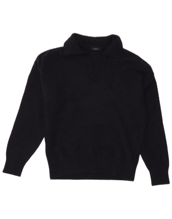 MASSIMO DUTTI Γυναικείο πουλόβερ με λαιμόκοψη πόλο UK 14 μεσαίου μπλε μαλλί