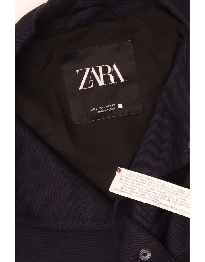 Zara Ανδρικό Bomber Jacket UK 40 Large Navy Blue Polyester