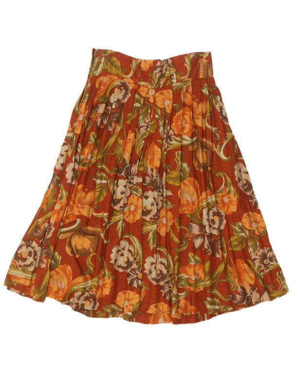 Vintage Γυναικεία Πλισέ Φούστα IT 44 Medium W28 Καφέ Floral