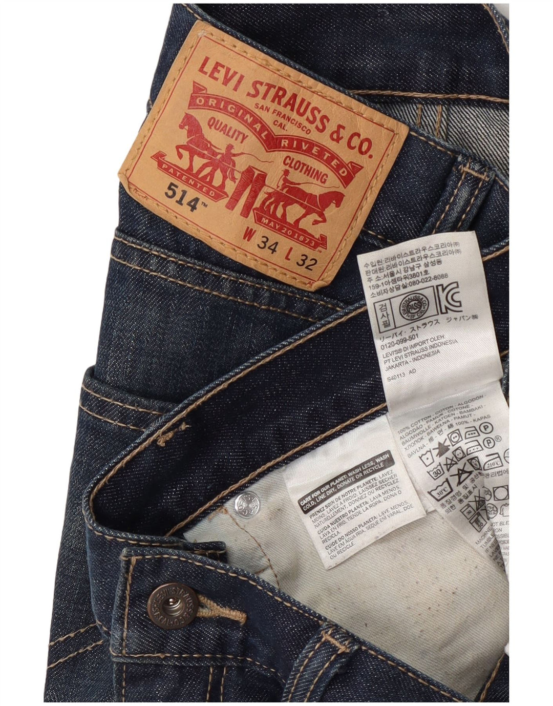 Levi's Mens 514 Straight Jeans W34 L32 Navy Blue Cotton