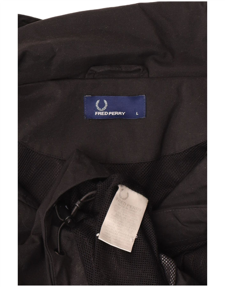 Fred Perry Γυναικείο μπουφάν βροχής μεγάλου μεγέθους με κουκούλα UK 16 μεγάλο μαύρο νάιλον