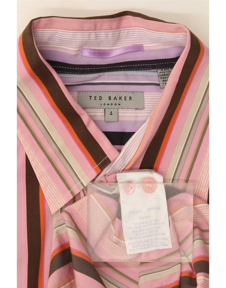 Ted Baker Ανδρικό πουκάμισο με κανονική εφαρμογή, μέγεθος 4, μεγάλο ροζ βαμβακερό ριγέ
