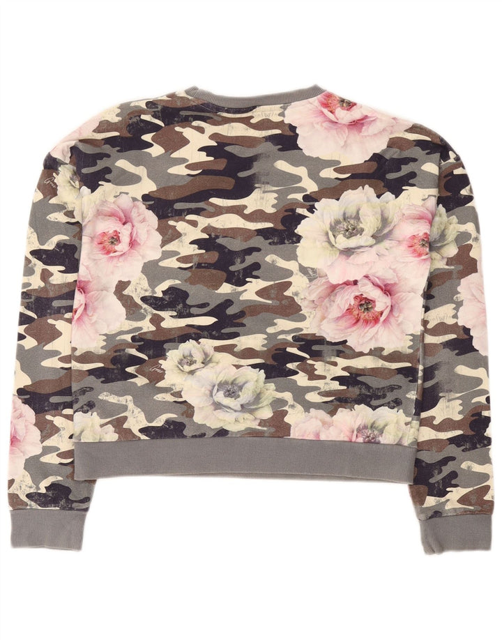 GUESS Γυναικείο Crop Φούτερ Jumper UK 16 Large Grey Camouflage