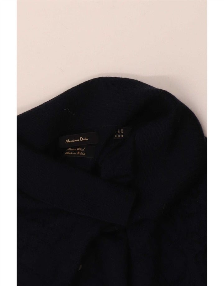 Massimo Dutti Ανδρικό πουλόβερ με λαιμό πόλο με μεσαίο μπλε μαλλί