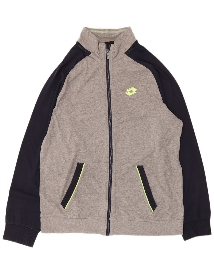 LOTTO Mens Tracksuit Top Jacket Large Grey Colourblock Cotton