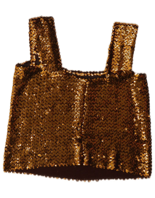 Vintage γυναικεία αμάνικη παγιέτα Crop Top UK 12 Medium Gold