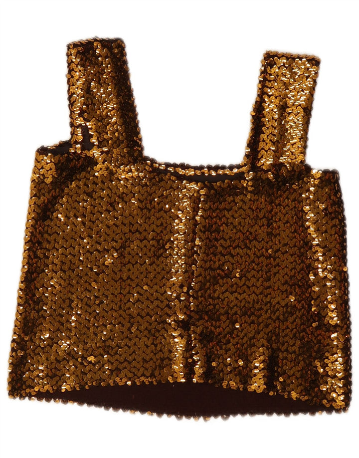 Vintage γυναικεία αμάνικη παγιέτα Crop Top UK 12 Medium Gold