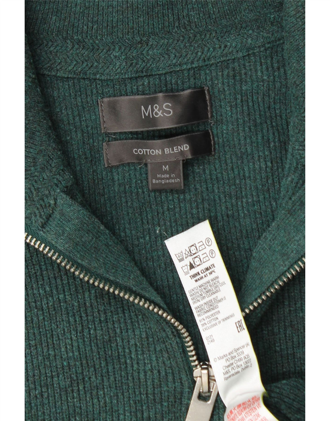 Ανδρικό πουλόβερ Marks & Spencer με φερμουάρ, μεσαίο πράσινο πολυεστέρα