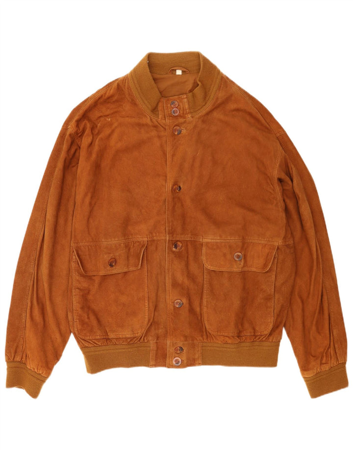 Vintage Ανδρικό Suede Bomber Jacket UK 40 Large Brown Δερμάτινο