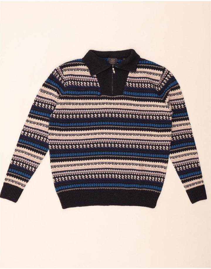 VINTAGE Ανδρικό πουλόβερ με φερμουάρ, μεσαίο πολύχρωμο ακρυλικό ριγέ