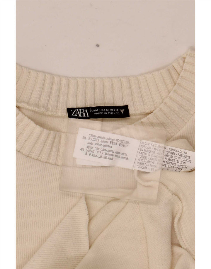 Zara Γυναικείο πουλόβερ με λαιμόκοψη UK 14 Medium White Polyester
