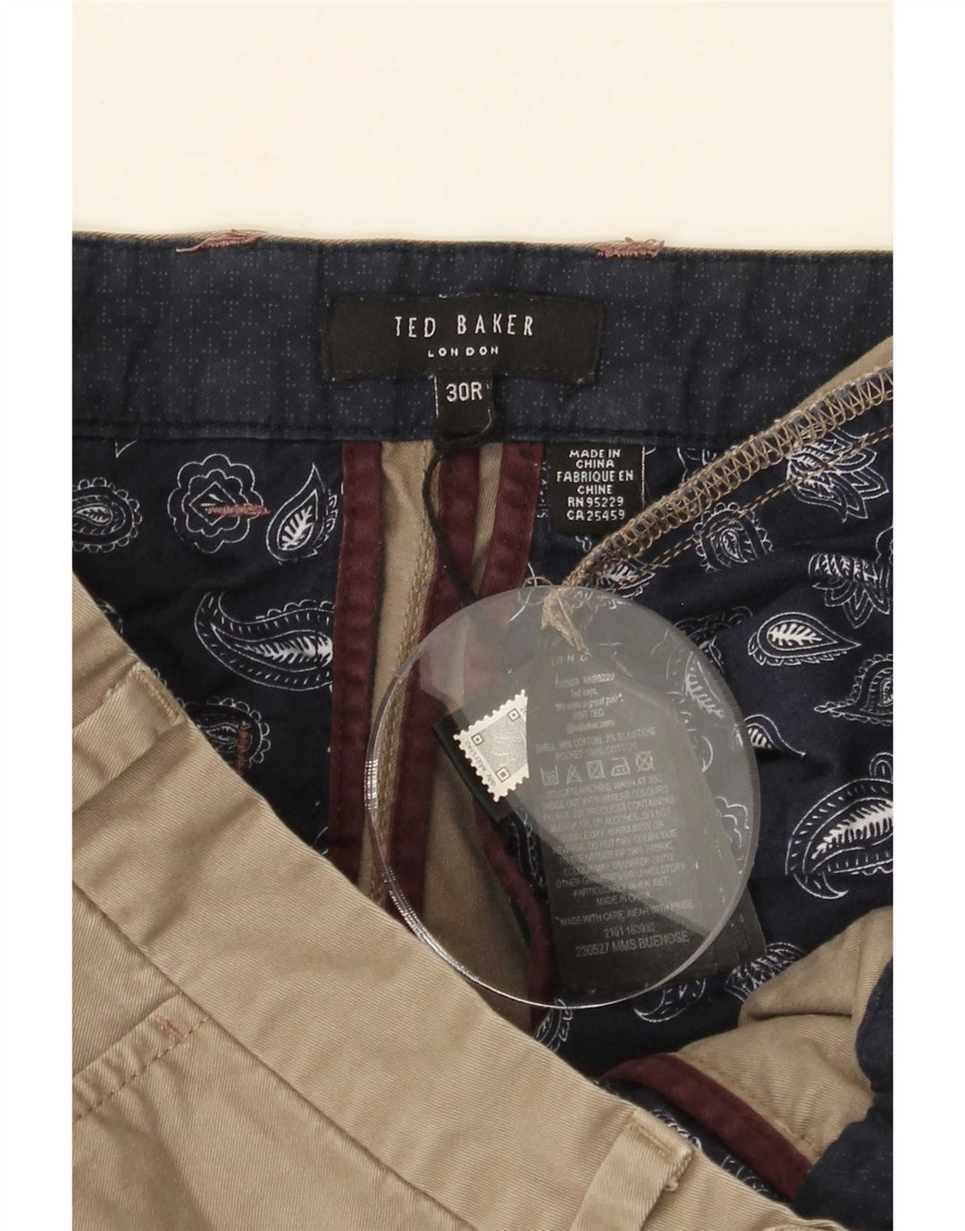 Ανδρικό σορτς Chino Ted Baker W30 από μεσαίο χακί βαμβακερό