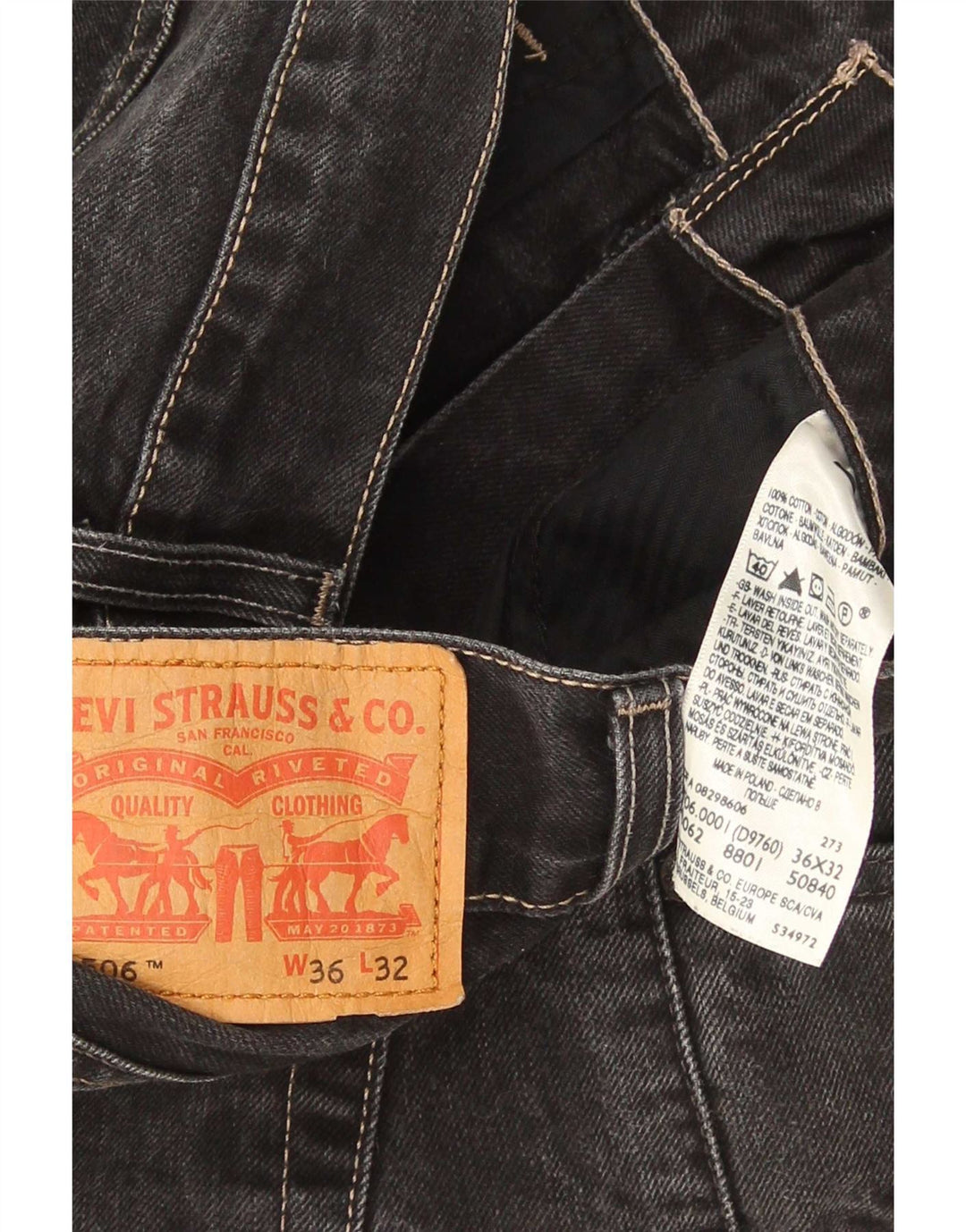Levi's Mens 506 Straight Jeans W36 L32 Μαύρο