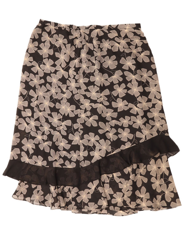 Vintage γυναικεία ίσια φούστα UK 22 3XL W40 Μαύρος φλοράλ πολυεστέρας