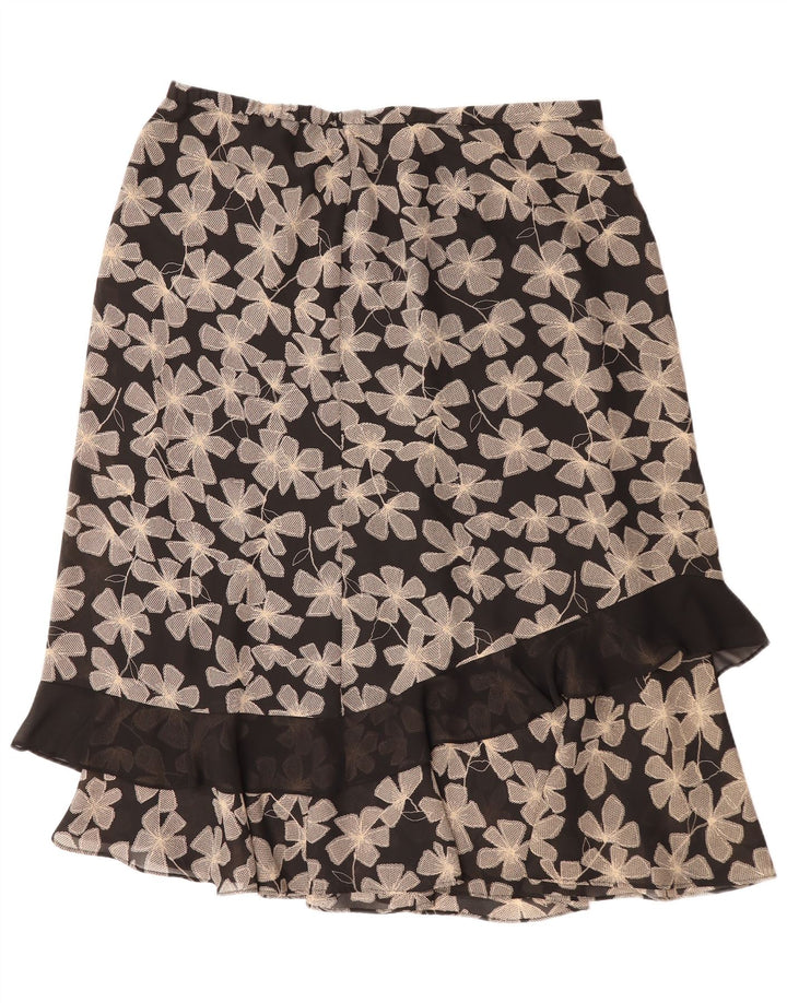 Vintage γυναικεία ίσια φούστα UK 22 3XL W40 Μαύρος φλοράλ πολυεστέρας