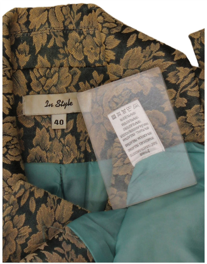 VINTAGE Γυναικείο μπλέιζερ με 3 κουμπιά μπουφάν EU 40 Μεσαίο καφέ φλοράλ βαμβακερό