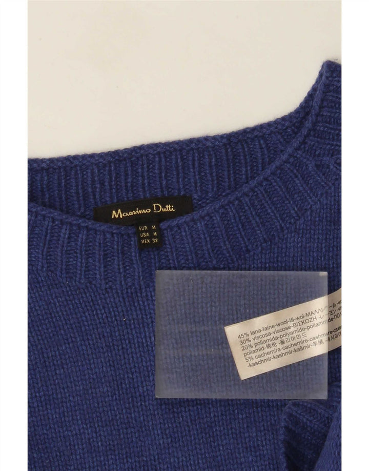 Massimo Dutti Γυναικείο πουλόβερ με λαιμόκαυστο UK 14 Medium Navy Blue Wool