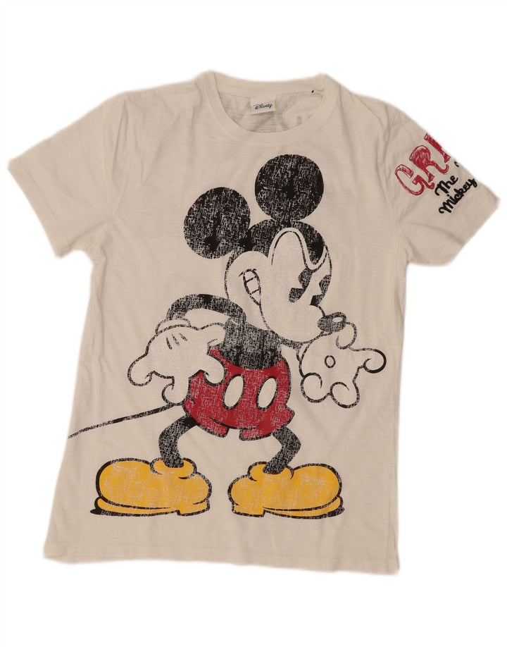 Ανδρικό μπλουζάκι με γραφικό Mickey Mouse Disney Top από μεσαίο λευκό βαμβακερό