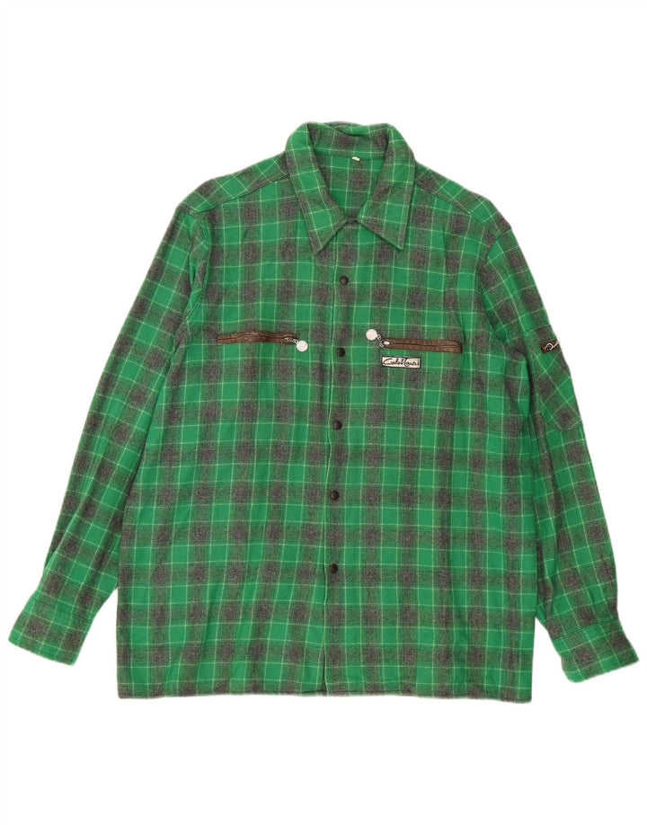 Vintage Ανδρικό Φανελένιο Πουκάμισο IT 52 Large Green Check Wool