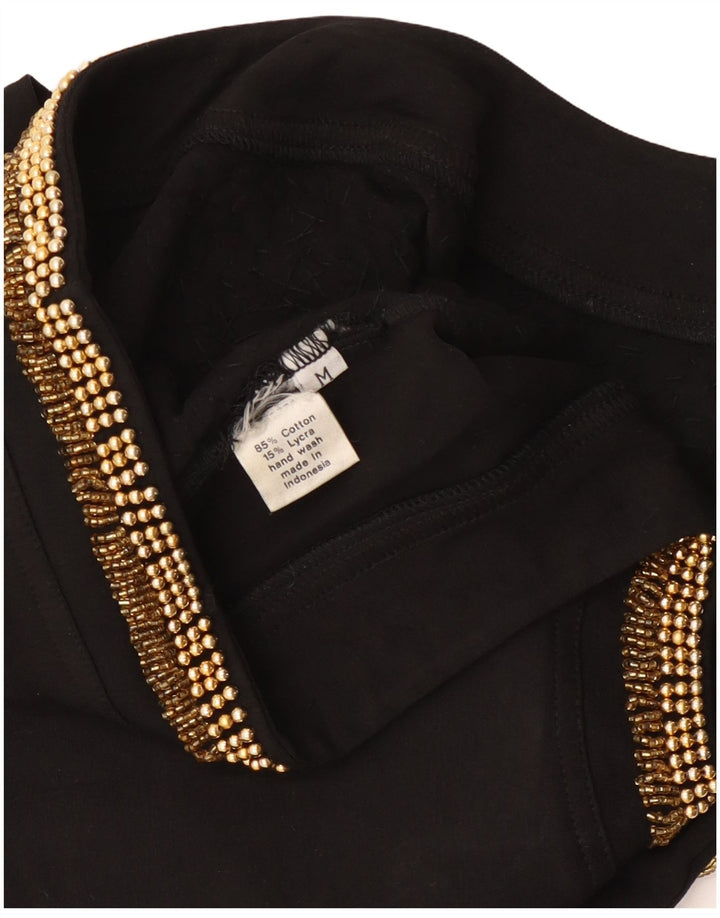 Vintage γυναικείο μακρυμάνικο κορμάκι UK 12 μεσαίο μαύρο βαμβακερό