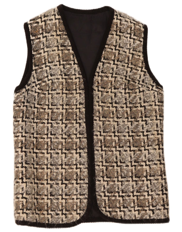 Vintage Γυναικείο Open Gilet UK 14 Medium Beige Geometric