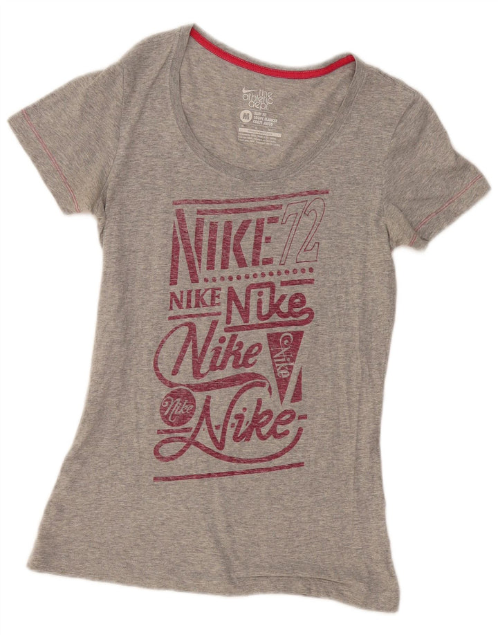 Γυναικείο γραφικό μπλουζάκι NIKE Slim Fit Top UK 12 Medium Grey Flecked