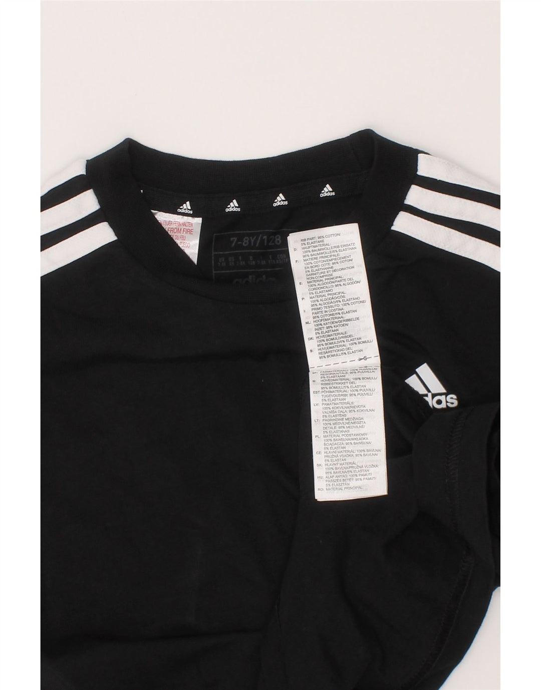 Adidas Boys T-Shirt Top 7-8 Years Μαύρο βαμβακερό