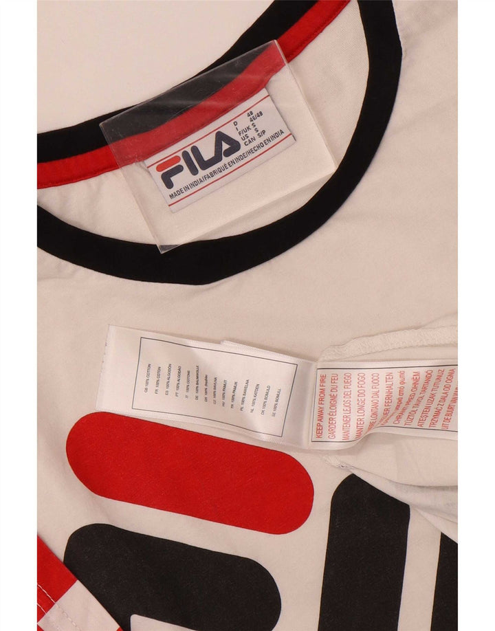 Fila Ανδρικό γραφικό T-Shirt Top Μικρό λευκό γεωμετρικό βαμβακερό