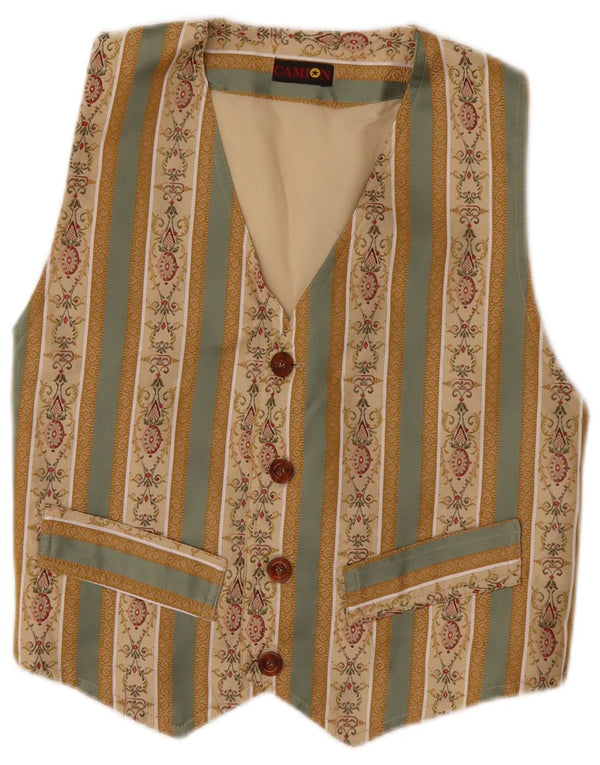 VINTAGE Γυναικείο Γιλέκο UK 10 Small Beige Fair Isle Cotton