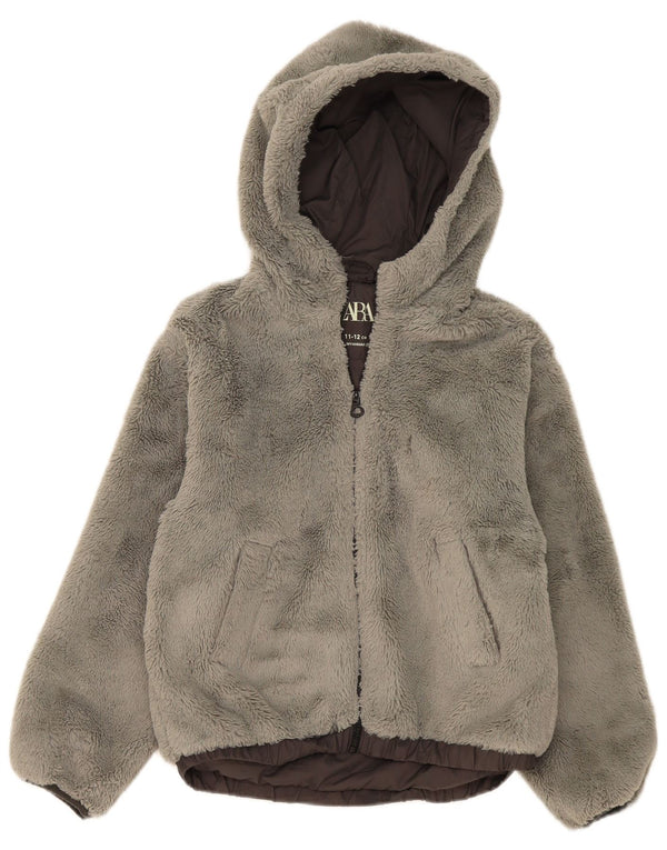 Zara Girls Teddy Bear με κουκούλα Fleece Jacket 11-12 Years Grey Polyamide