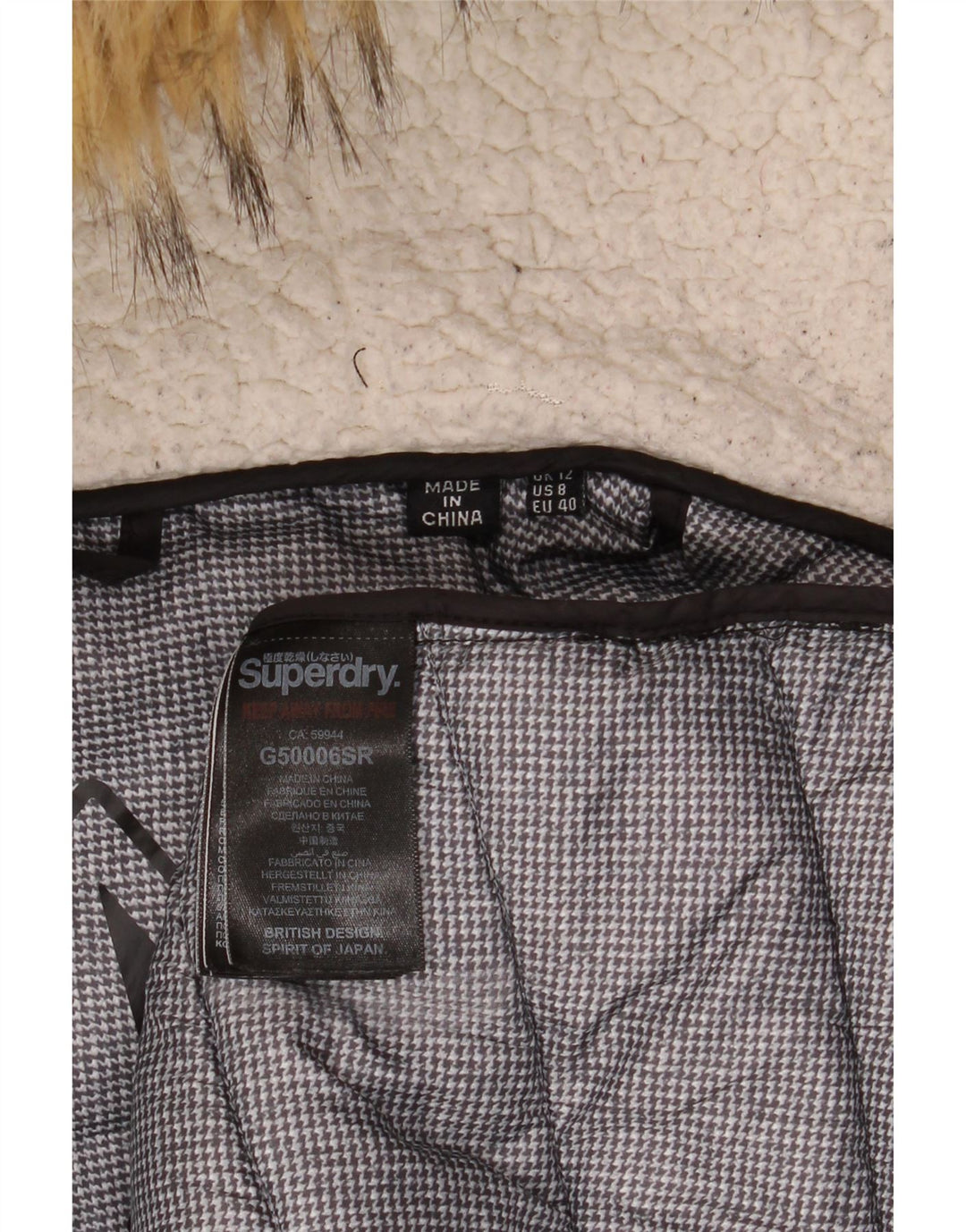 Superdry γυναικείο παλτό με κουκούλα με επένδυση UK 12 μεσαίο μαύρο νάιλον