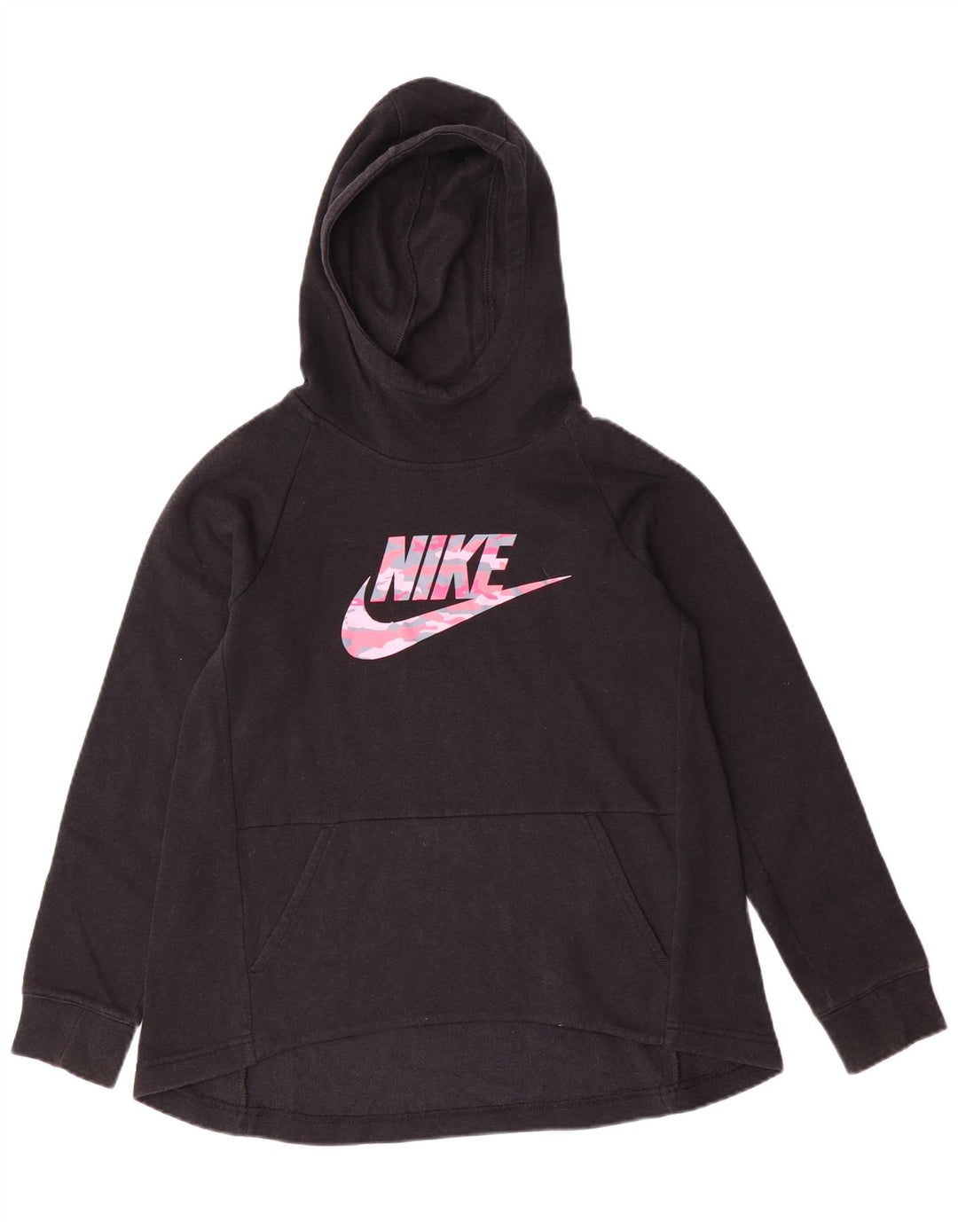 NIKE Girls Graphic Hoodie Jumper 10-11 ετών μεσαίο μαύρο βαμβακερό