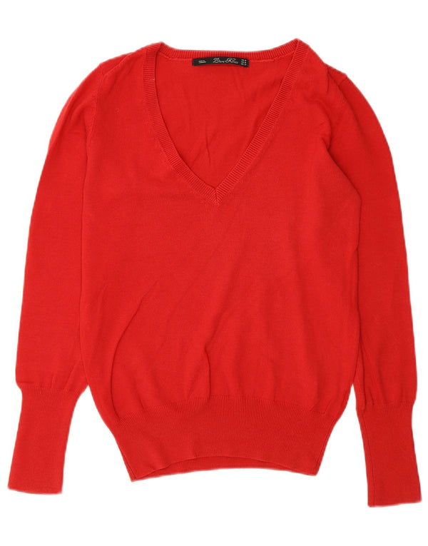 Zara Γυναικείο πουλόβερ με V λαιμόκοψη UK 12 Medium Orange