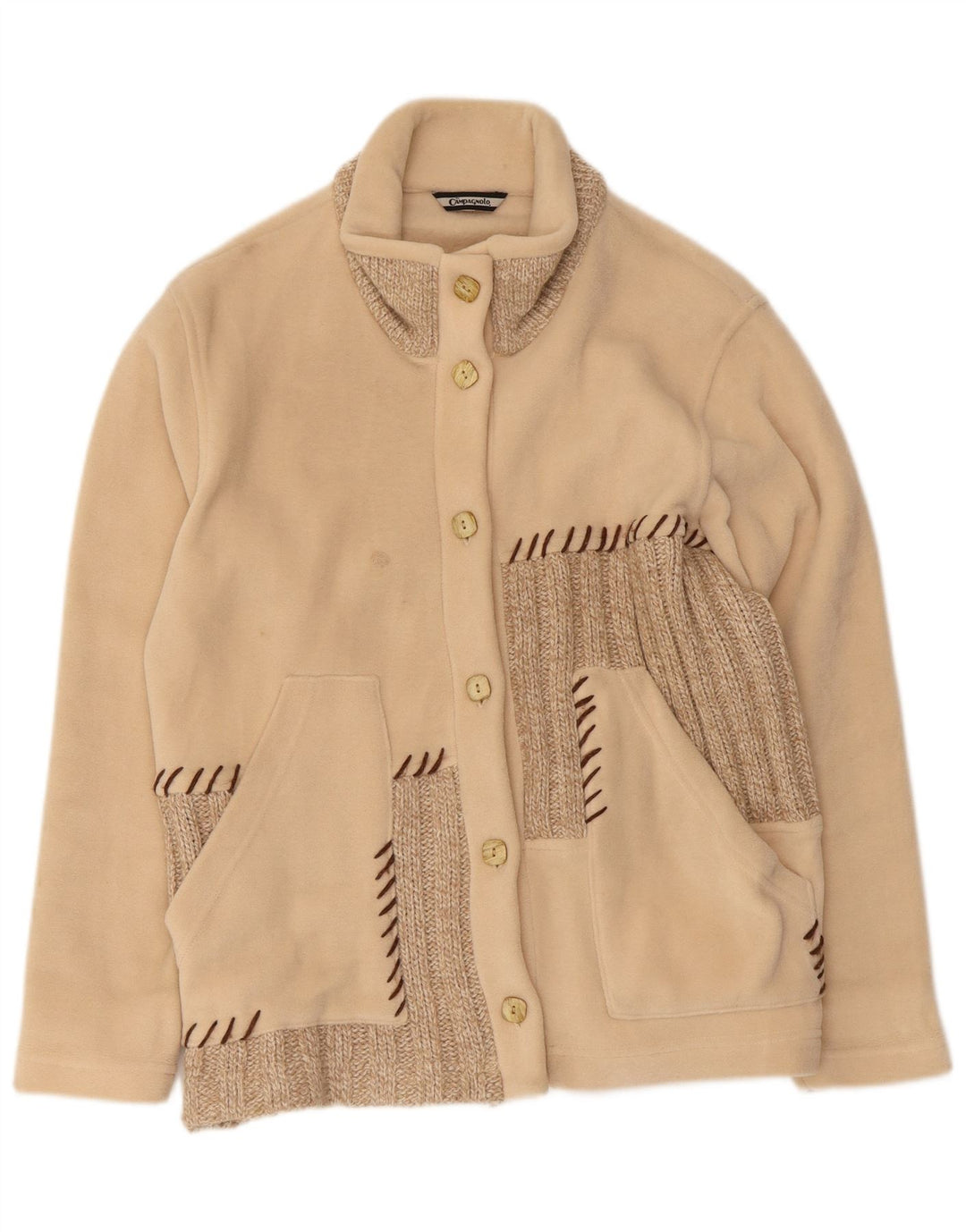 Vintage γυναικείο υπερμεγέθη Fleece Jacket UK 10 Small Beige Colourblock