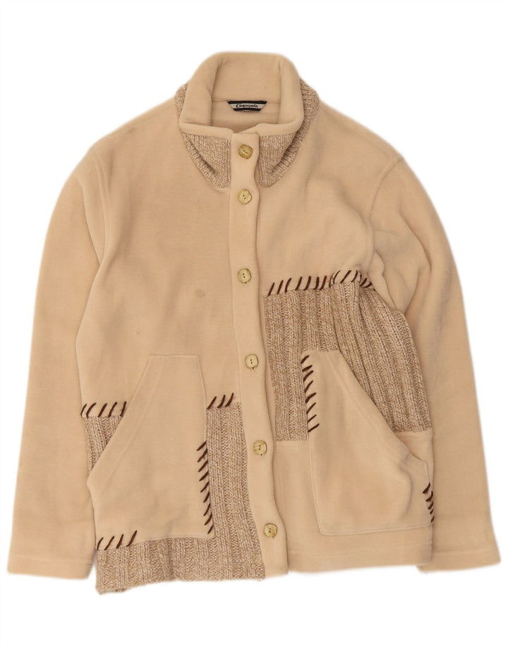 Vintage γυναικείο υπερμεγέθη Fleece Jacket UK 10 Small Beige Colourblock