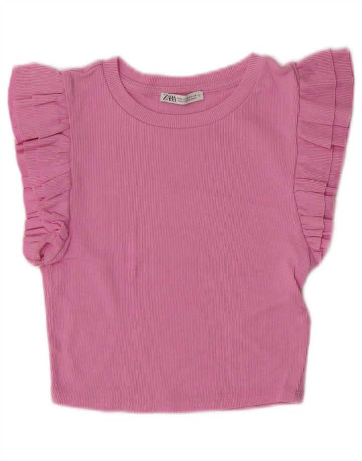 Zara Γυναικείο T-Shirt Crop Top UK 12 Medium Pink