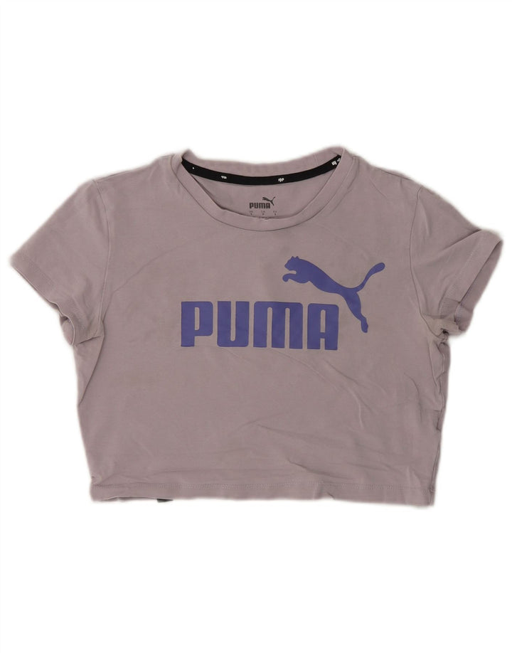 Γυναικείο γραφικό T-Shirt Puma Crop Top UK 10 Small Grey