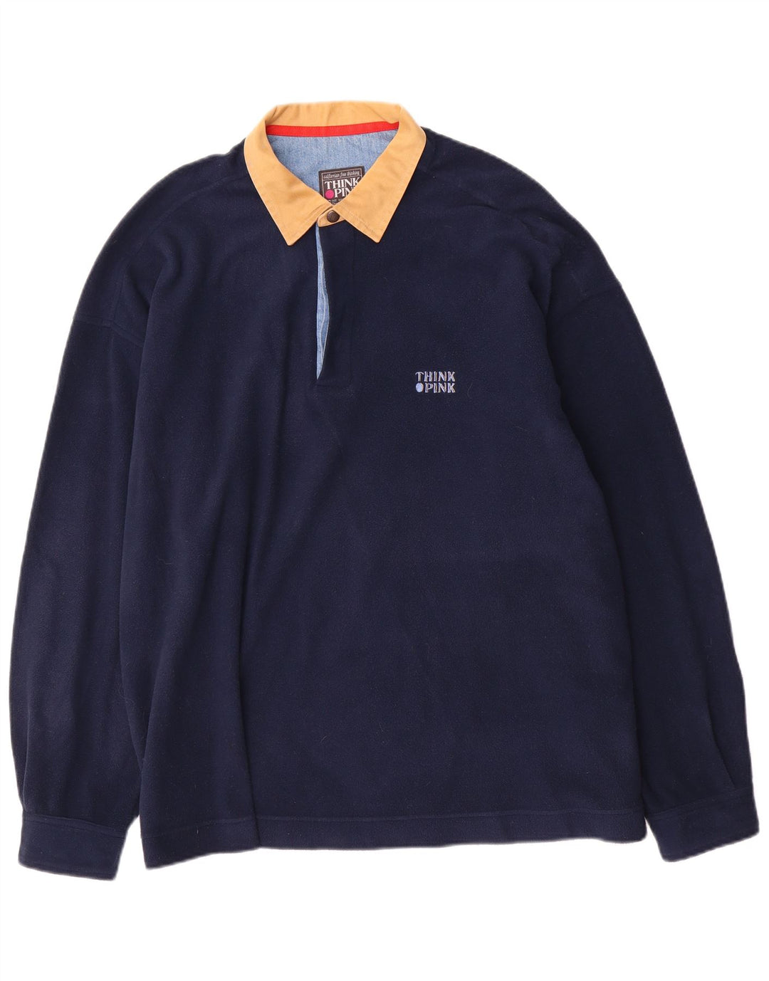 Think Pink Mens Polo Neck Fleece Jumper XL Navy Blue Polyester