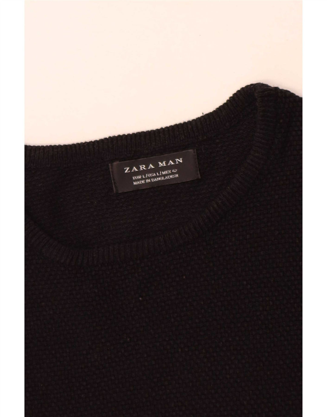 Ανδρικό πουλόβερ Zara Crew Neck Jumper Μεγάλο μαύρο βαμβακερό