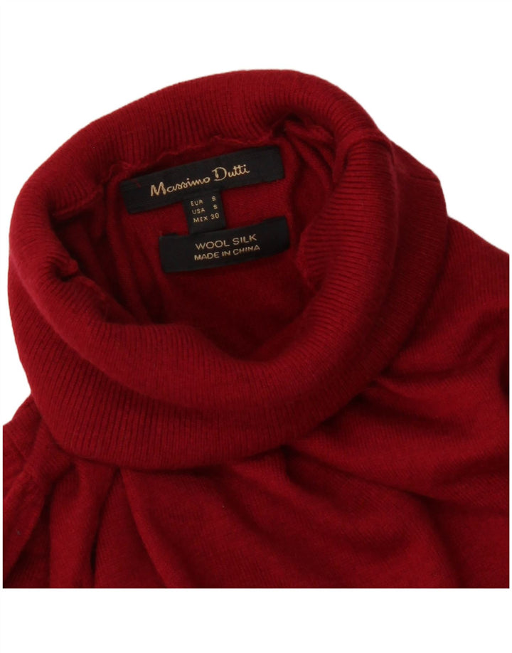 Massimo Dutti Γυναικείο πουλόβερ με ρολό λαιμόκοψη UK 10 Small Red Wool