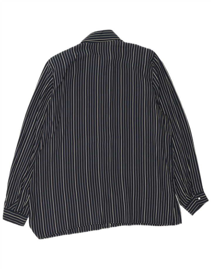 Γυναικείο πουκάμισο VINTAGE Μπλούζα IT 50 XL Navy Blue Pinstripe Silk