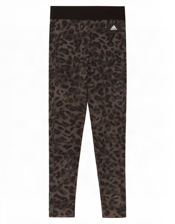 Adidas Womens Crop Leggings UK 8/10 Small Grey Animal Print
