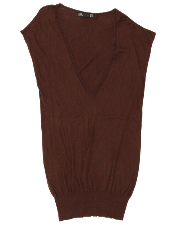 Zara Γυναικείο γιλέκο Longline Tank Top Medium Brown Rayon