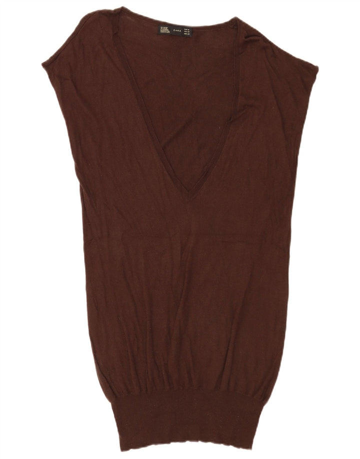 Zara Γυναικείο γιλέκο Longline Tank Top Medium Brown Rayon