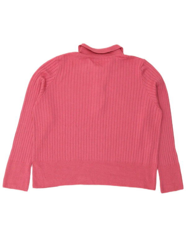 Marks & Spencer Γυναικείο πουλόβερ με λαιμό πόλο UK 22 3XL Ροζ Ακρυλικό