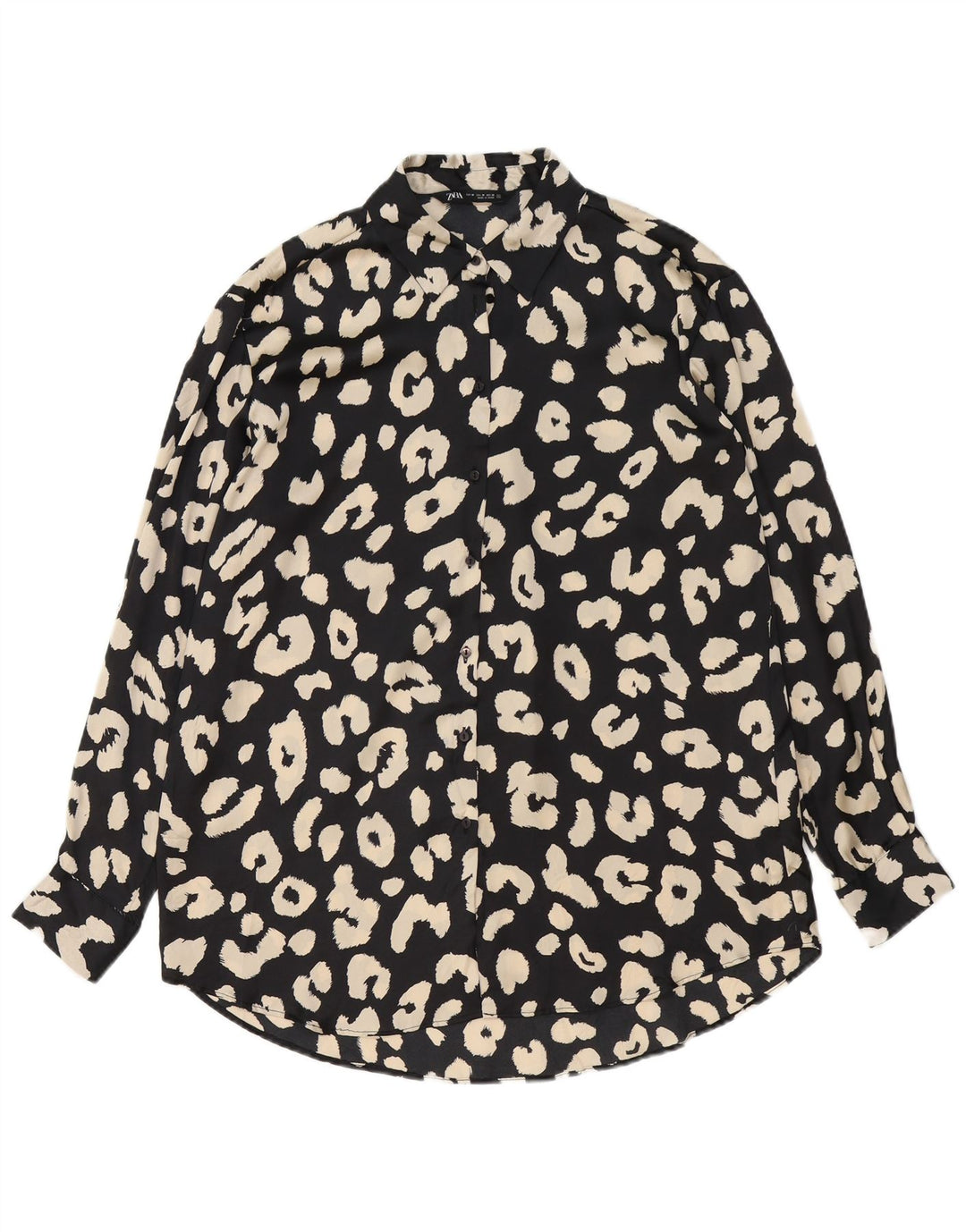 Zara Γυναικείο πουκάμισο Μπλούζα UK 14 Medium Μαύρο Animal Print Polyester